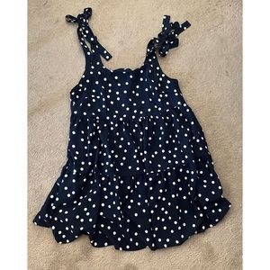 **FREE W PURCHASE** Flouncy navy white polka dot sundress, bow tie straps